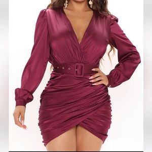 Burgundy Satin Dress (Fashion Nova) XS